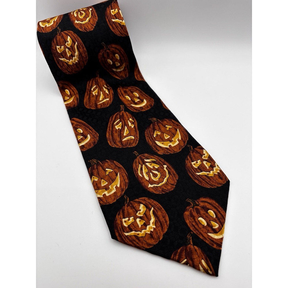 J.Z. Richards Halloween Pumpkin Tie 100% Silk Handcrafted USA Novelty‎